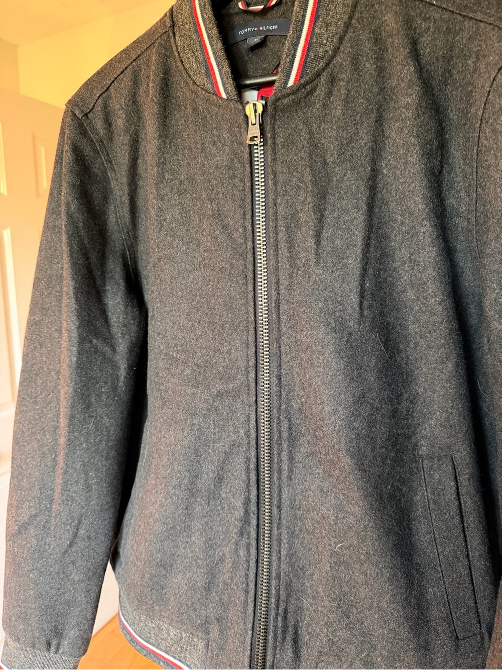 Tommy Hilfiger Charcoal Wool Jacket with Red-White-Navy Trim